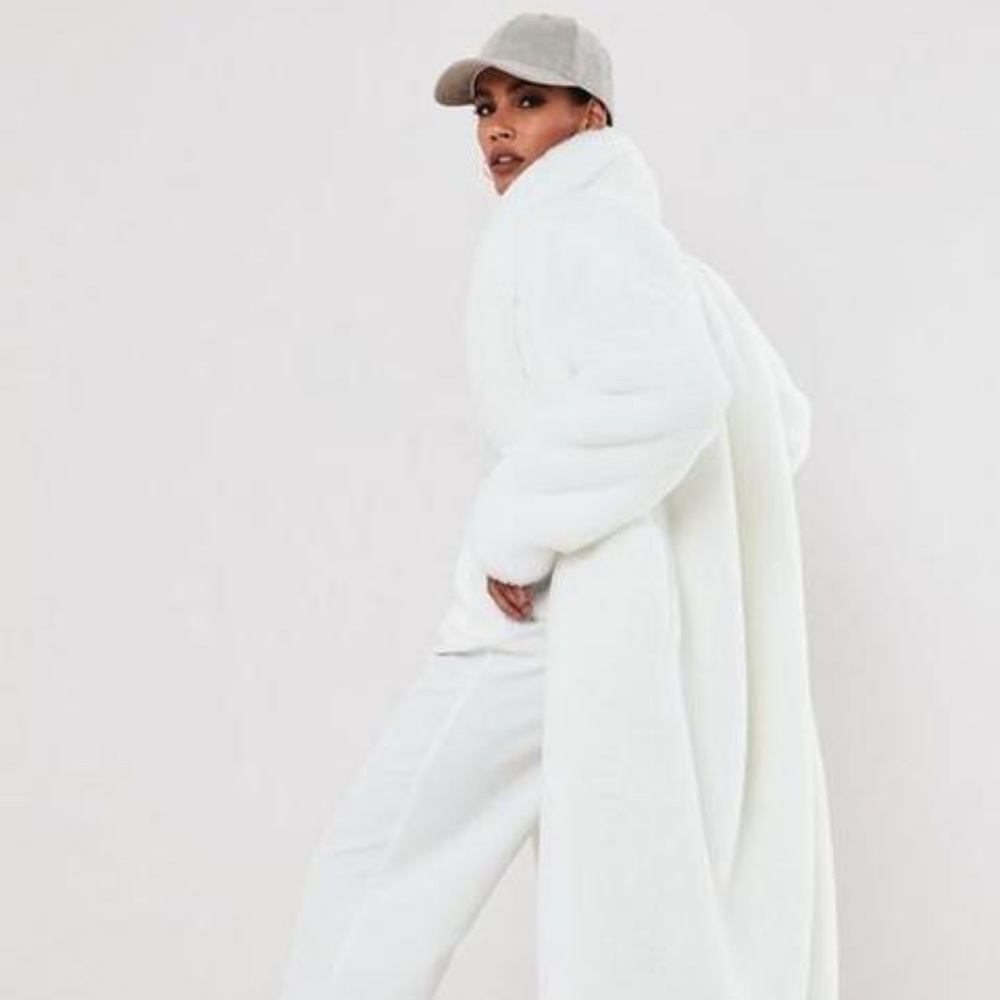 Premium White Long Faux Fur Maxi Coat, White
